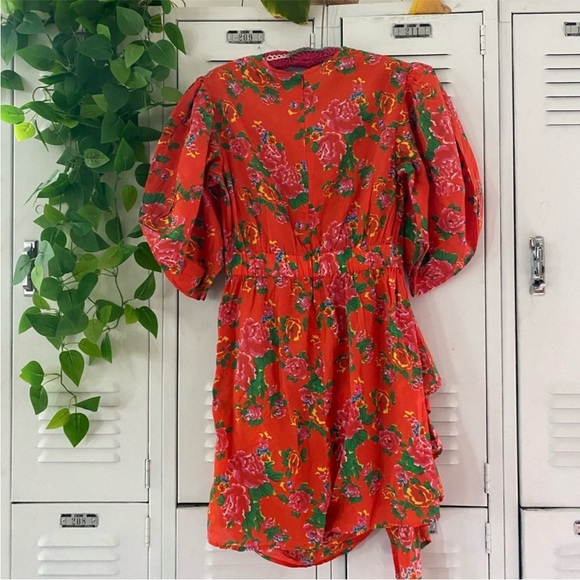 NWOT RHODE Pia Resort Red Floral Puff-Sleeve Ruched Mini Dress Size XS - Picture 14 of 16